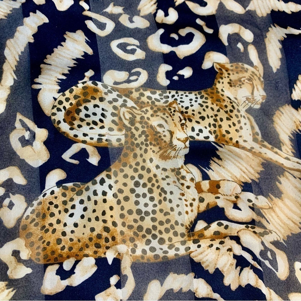Animal Print Scarf Blue Big Cats Gold Orange Tiger Leopard Cheetah Classy - Picture 6 of 13